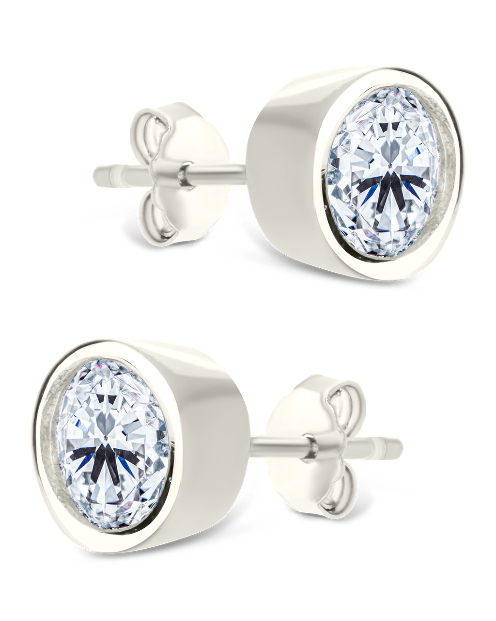 Sterling Silver Helene Round Cut Bezel Set Stud Earrings