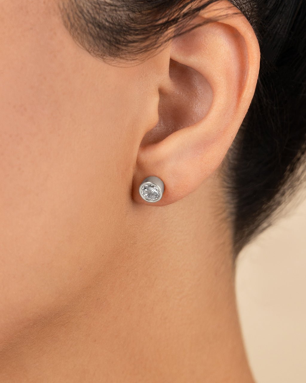Sterling Silver Helene Round Cut Bezel Set Stud Earrings