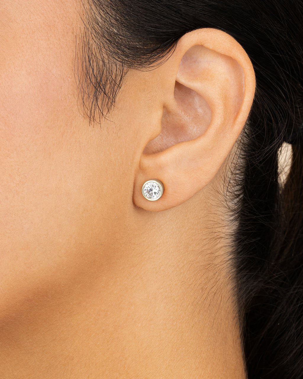 Sterling Silver Helene Round Cut Bezel Set Stud Earrings