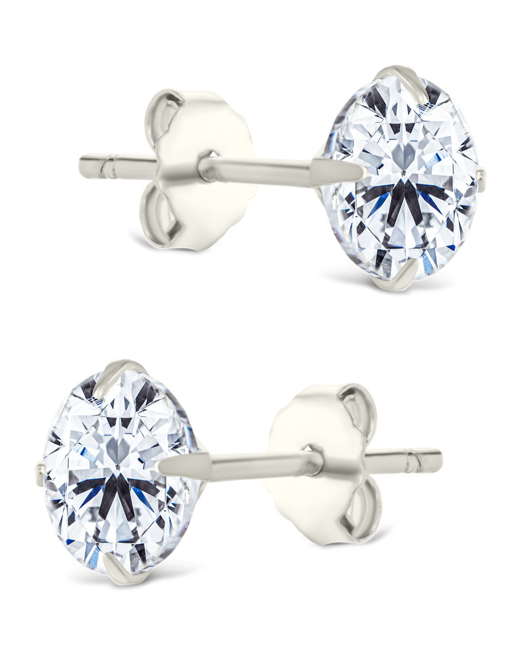 Sterling Silver Round Cut Prong Set Stud Earrings