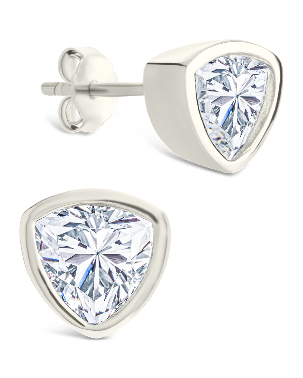 Sterling Silver Trillion Cut Bezel Set Stud Earrings