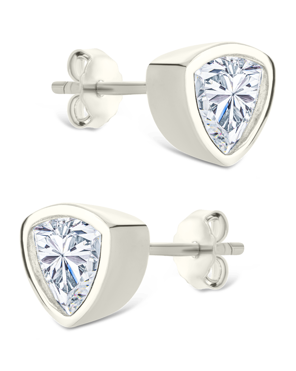 Sterling Silver Trillion Cut Bezel Set Stud Earrings