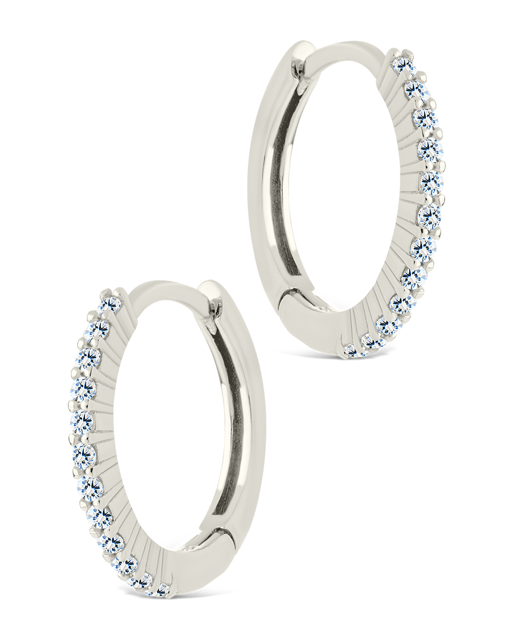 Sterling Silver Pave CZ Micro Hoops