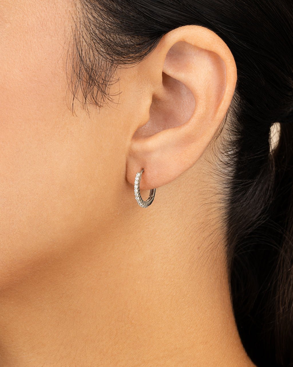 Sterling Silver Pave CZ Micro Hoops