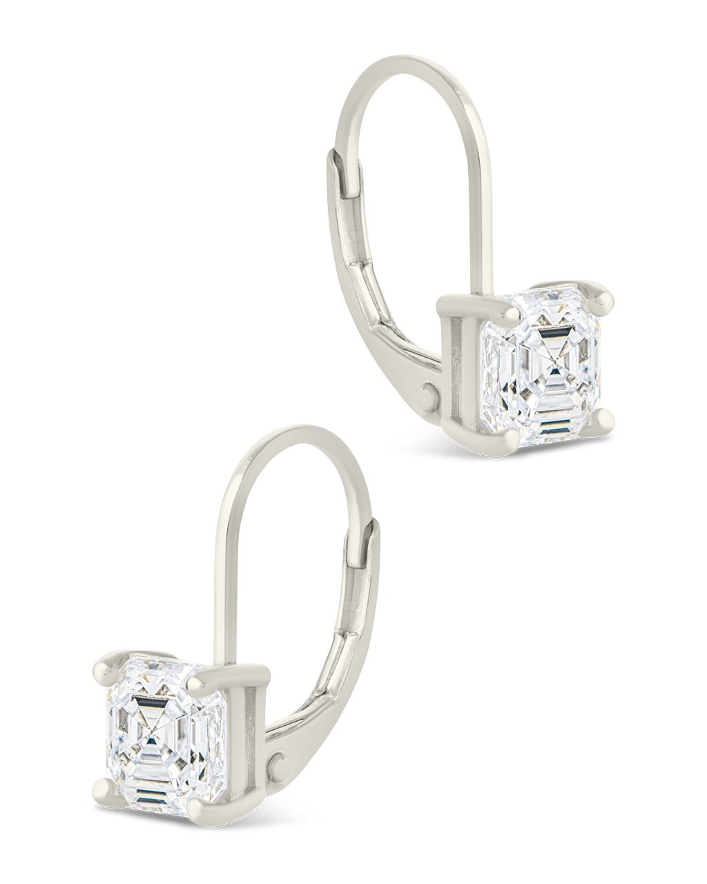Sterling Silver Princess Cut French Clip Earrings