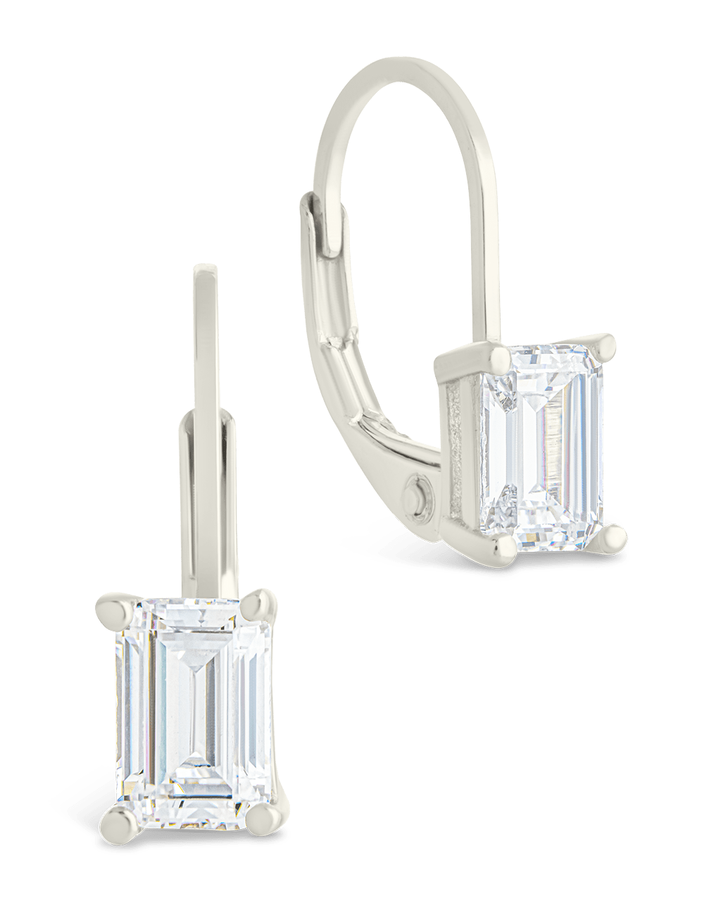 Sterling Silver Emerald Cut French Clip Earrings