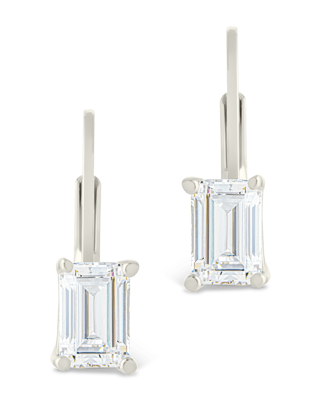 Sterling Silver Emerald Cut French Clip Earrings