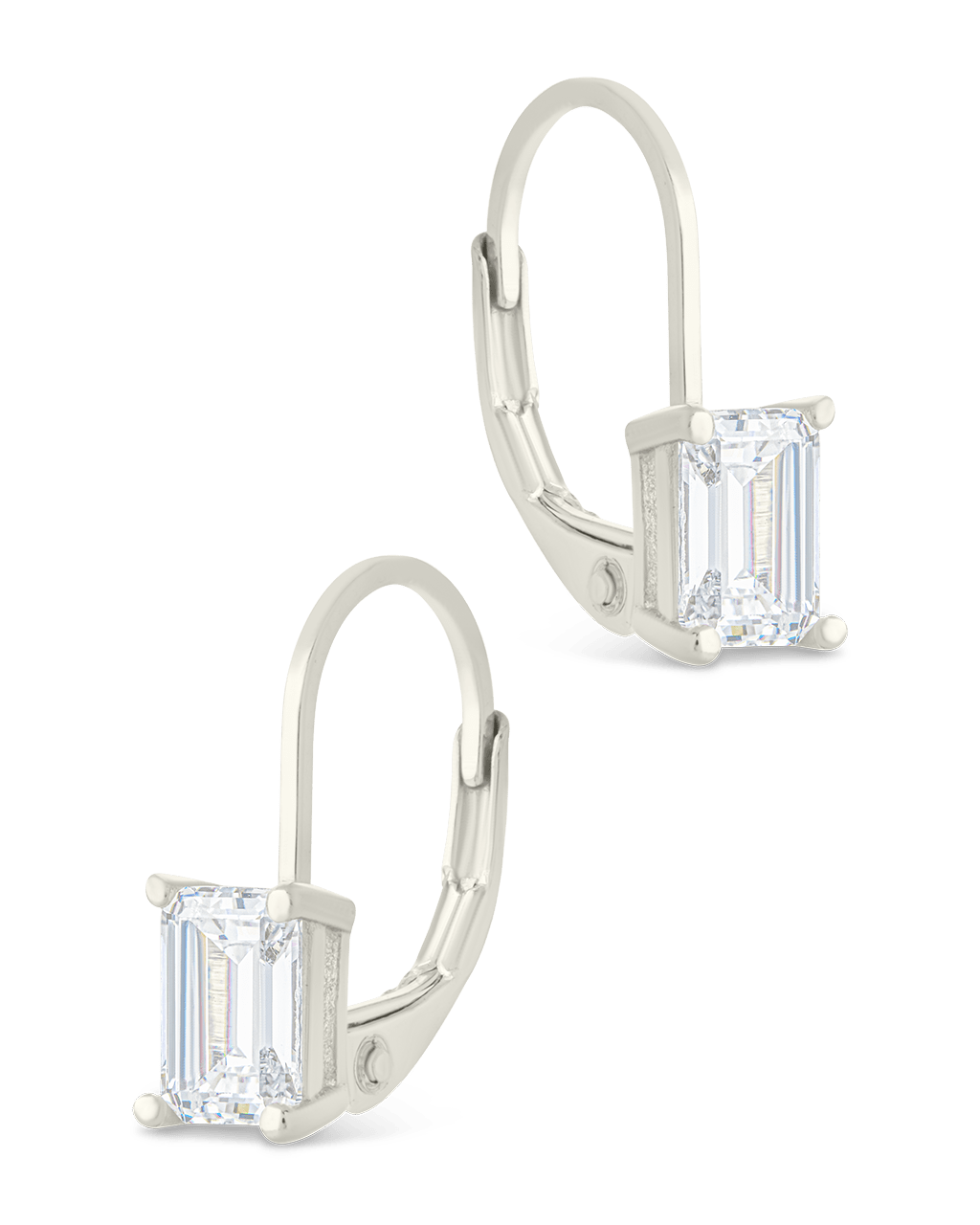 Sterling Silver Emerald Cut French Clip Earrings