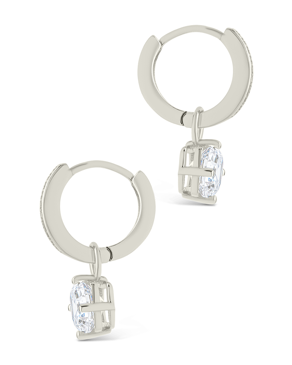 Sterling Silver Augusta Asscher Cut CZ Dangle Micro Hoops