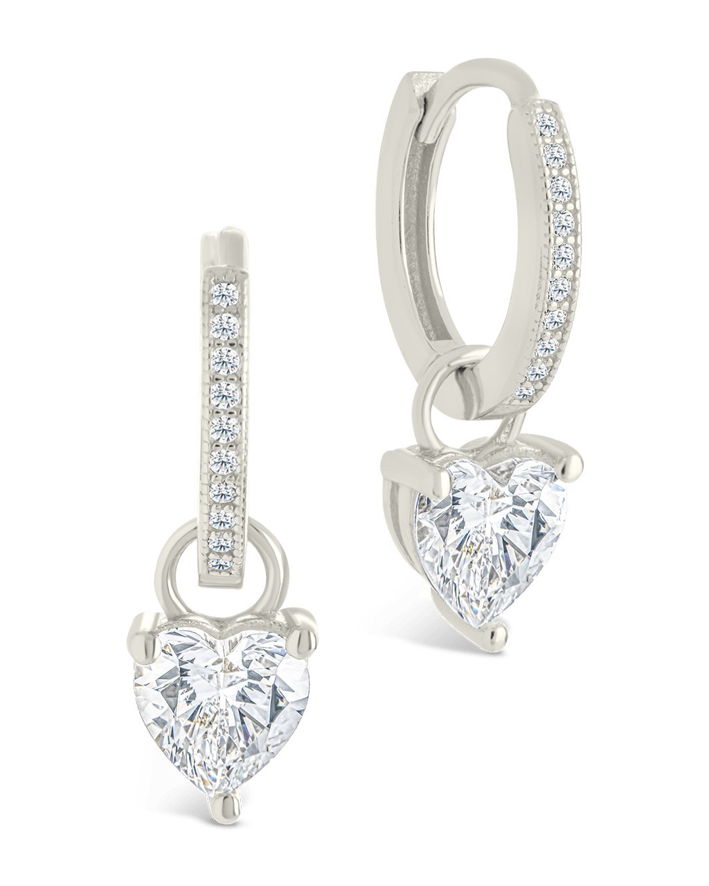 Sterling Silver Eugenia Heart Cut CZ Dangle Micro Hoops