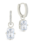 Sterling Silver Emerald Cut CZ Micro Hoop Dangle Earrings