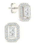 Sterling Silver Emerald Cut Brilliant Halo Studs