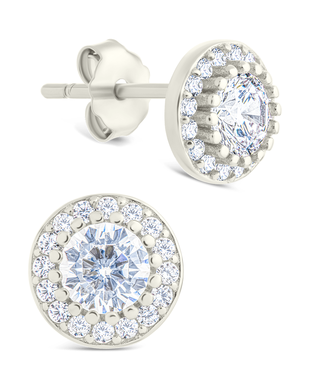 Sterling Silver Round Cut Brilliant Halo Studs