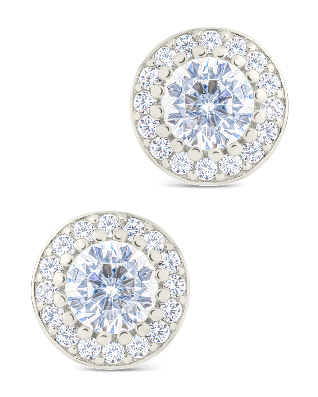 Sterling Silver Round Cut Brilliant Halo Studs