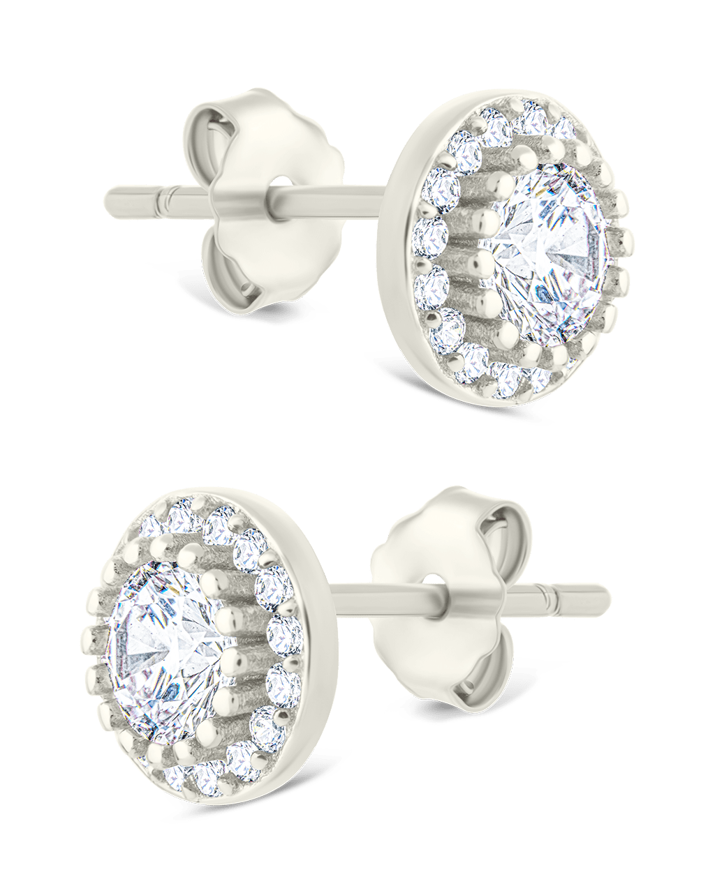 Sterling Silver Round Cut Brilliant Halo Studs