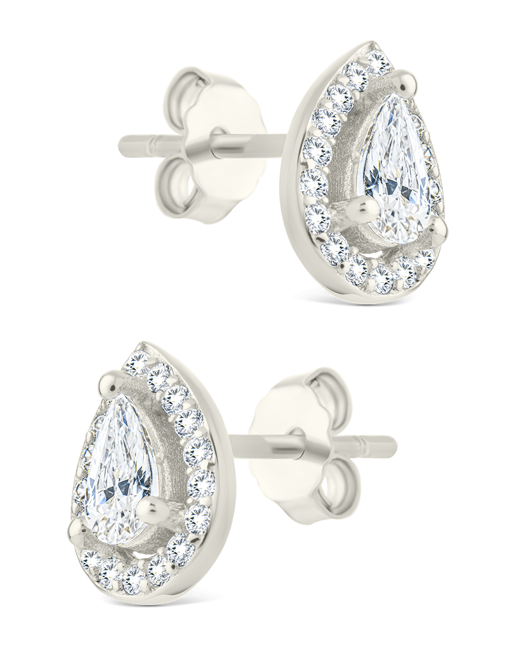 Sterling Silver Pear Cut Brilliant Halo Studs