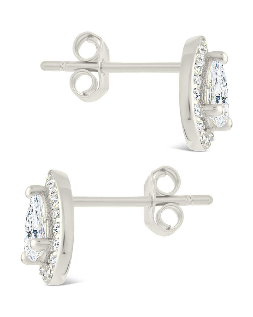 Sterling Silver Pear Cut Brilliant Halo Studs