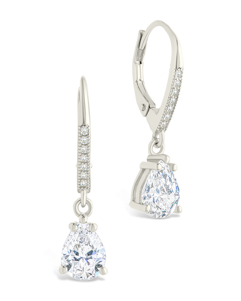 Sterling Silver Angelica Pear Cut CZ French Clip Earrings