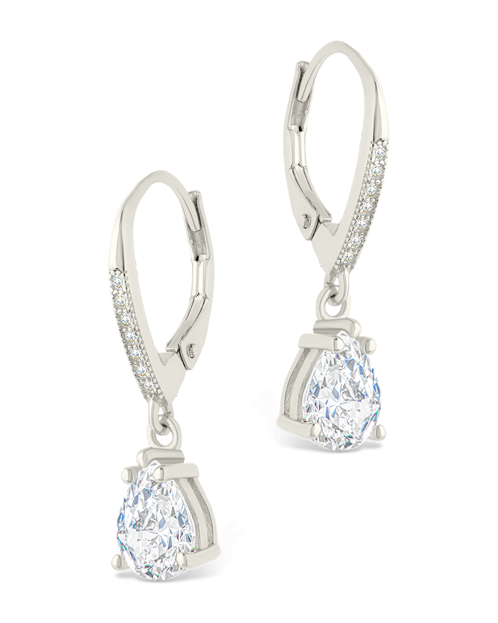 Sterling Silver Angelica Pear Cut CZ French Clip Earrings