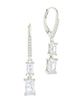 Sterling Silver Eulalia Emerald Cut CZ French Clip Earrings