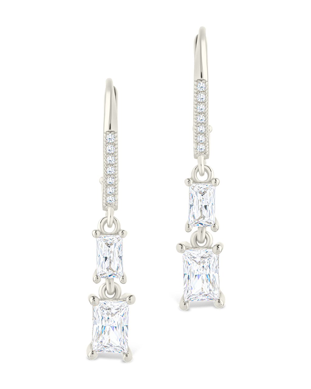 Sterling Silver Eulalia Emerald Cut CZ French Clip Earrings
