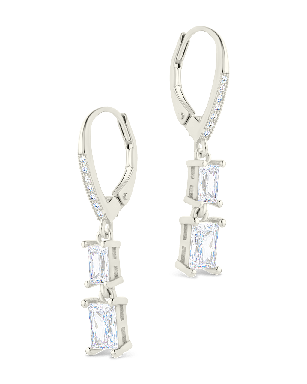 Sterling Silver Eulalia Emerald Cut CZ French Clip Earrings