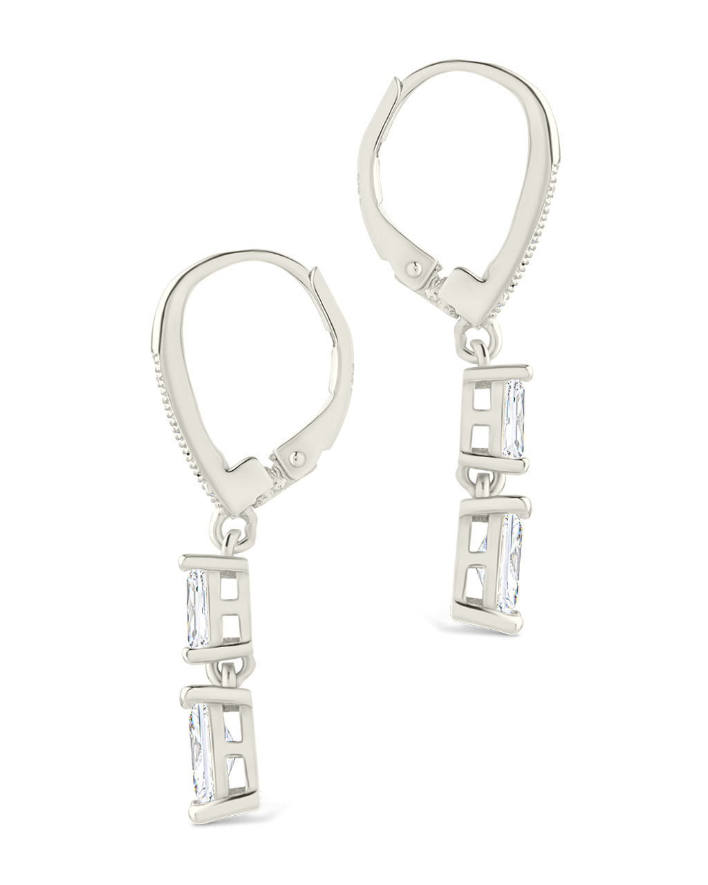 Sterling Silver Eulalia Emerald Cut CZ French Clip Earrings