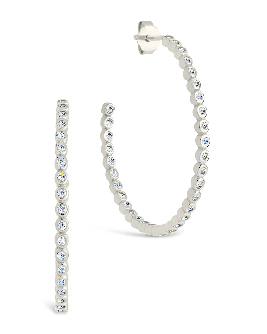 Sterling Silver Bezel Statement Bubble Hoops