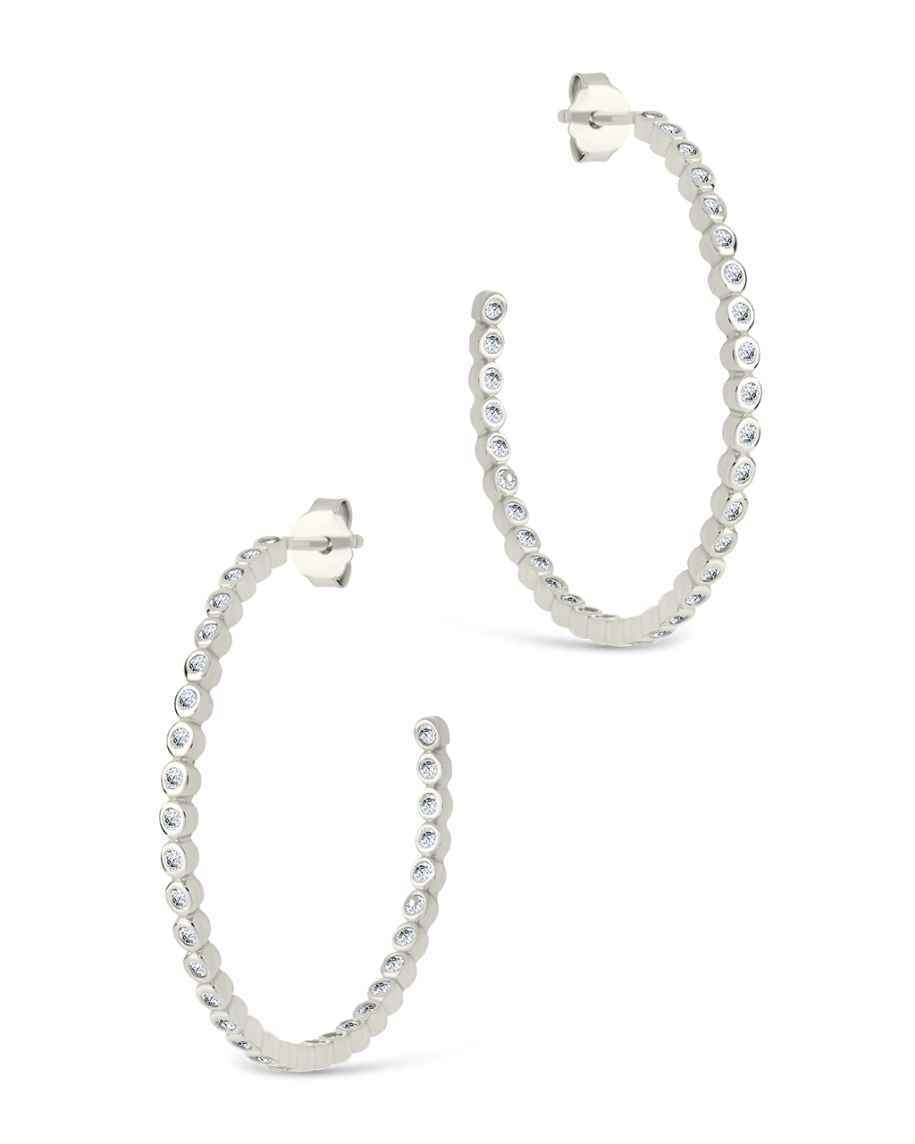 Sterling Silver Bezel Statement Bubble Hoops