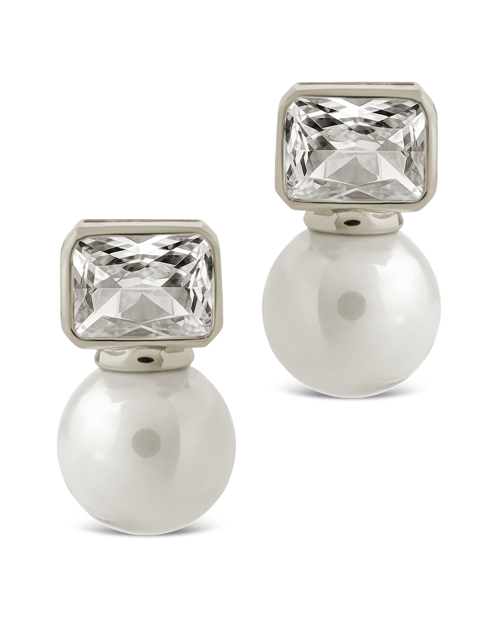 Hilda Pearl & Emerald Cut CZ Studs