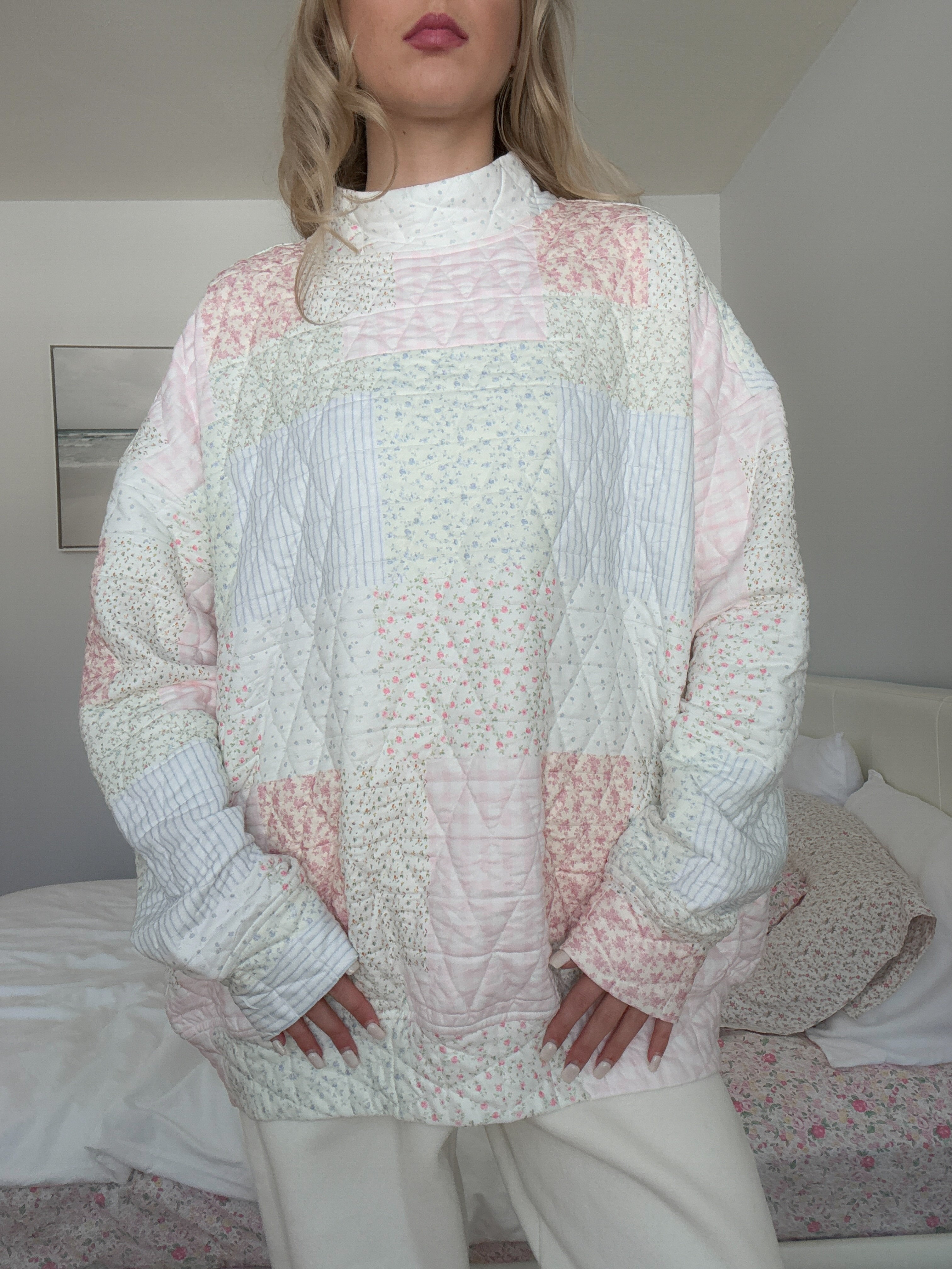 Quilted Pastel Mockneck Sweatshirt