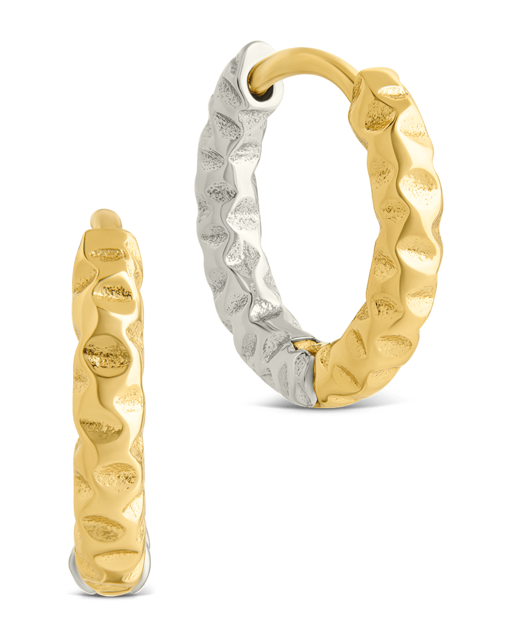 Sterling Silver Augustina Textured Dual Tone Hoops