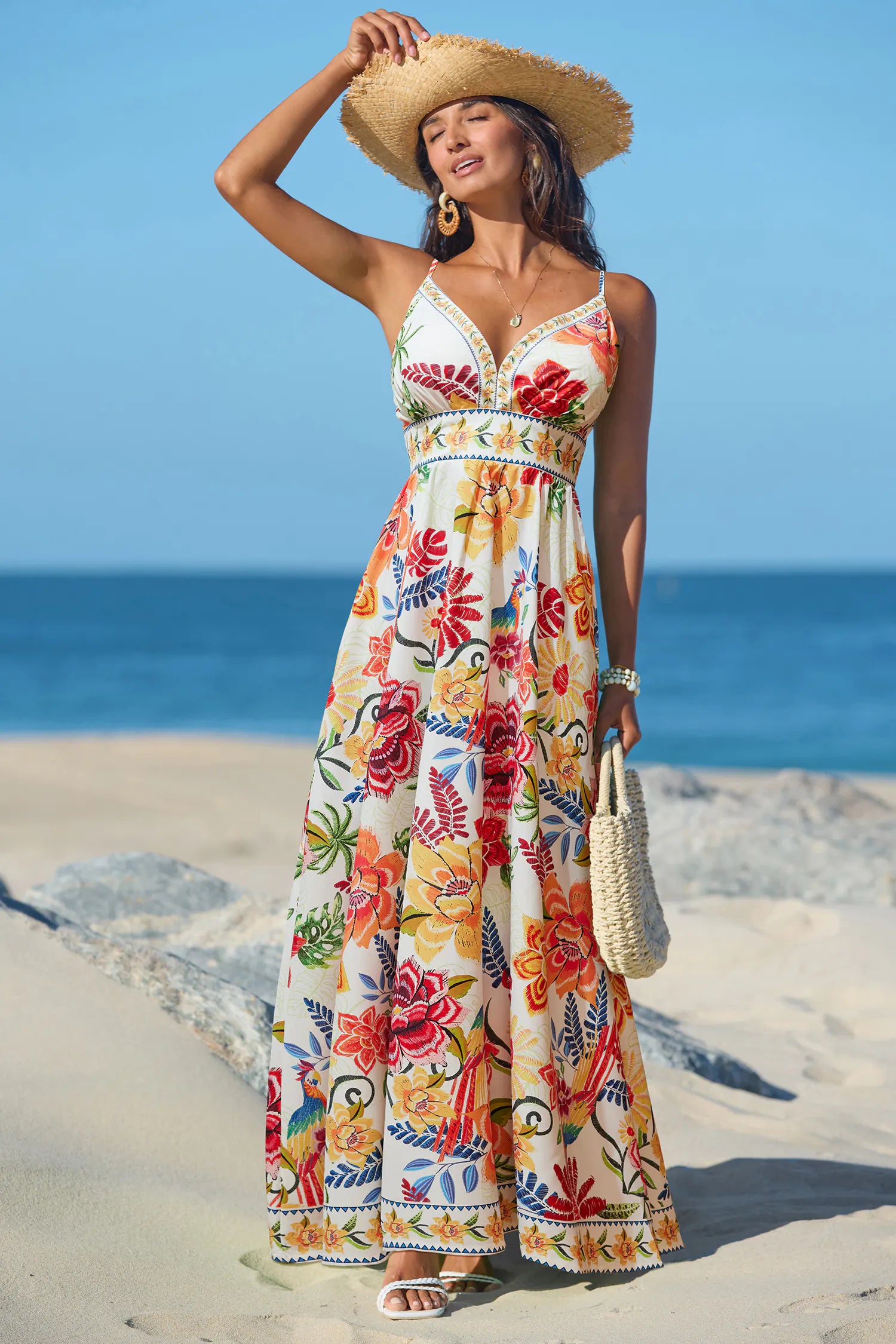 CUPSHE Vibrant Oasis Tropical Maxi Dress, Large