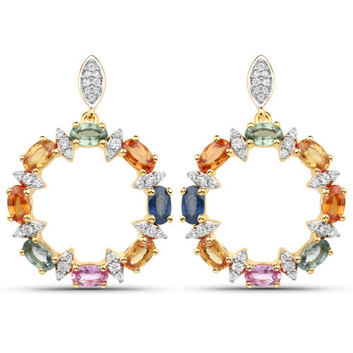 4.12 Carat Genuine Multi Sapphire .925 Sterling Silver Earrings