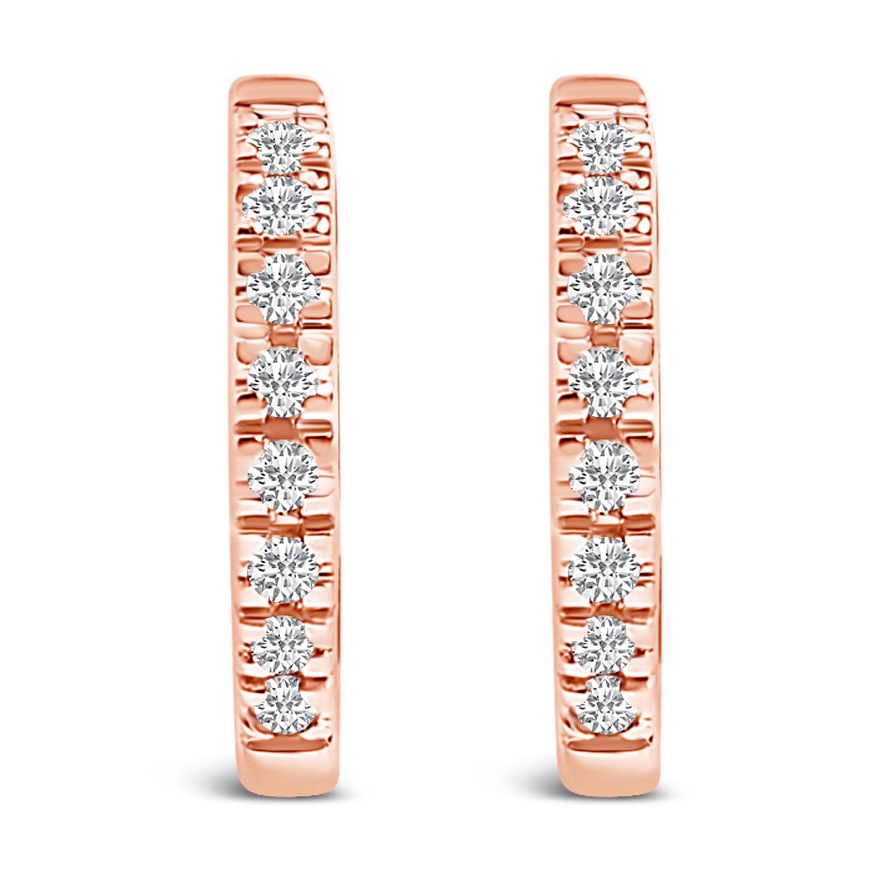 14K Rose Gold 1/5 CTW Diamond Huggie Hoop Earrings
