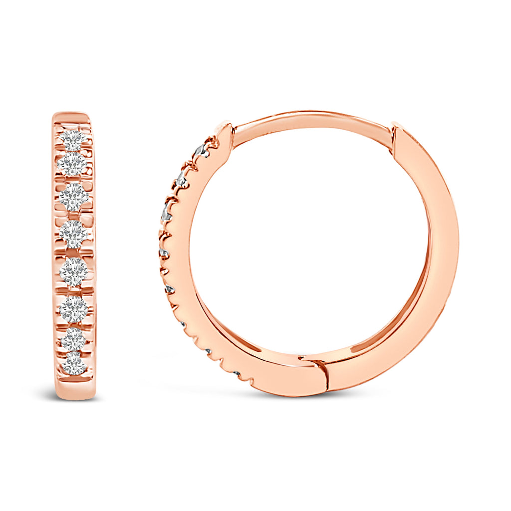 14K Rose Gold 1/5 CTW Diamond Huggie Hoop Earrings