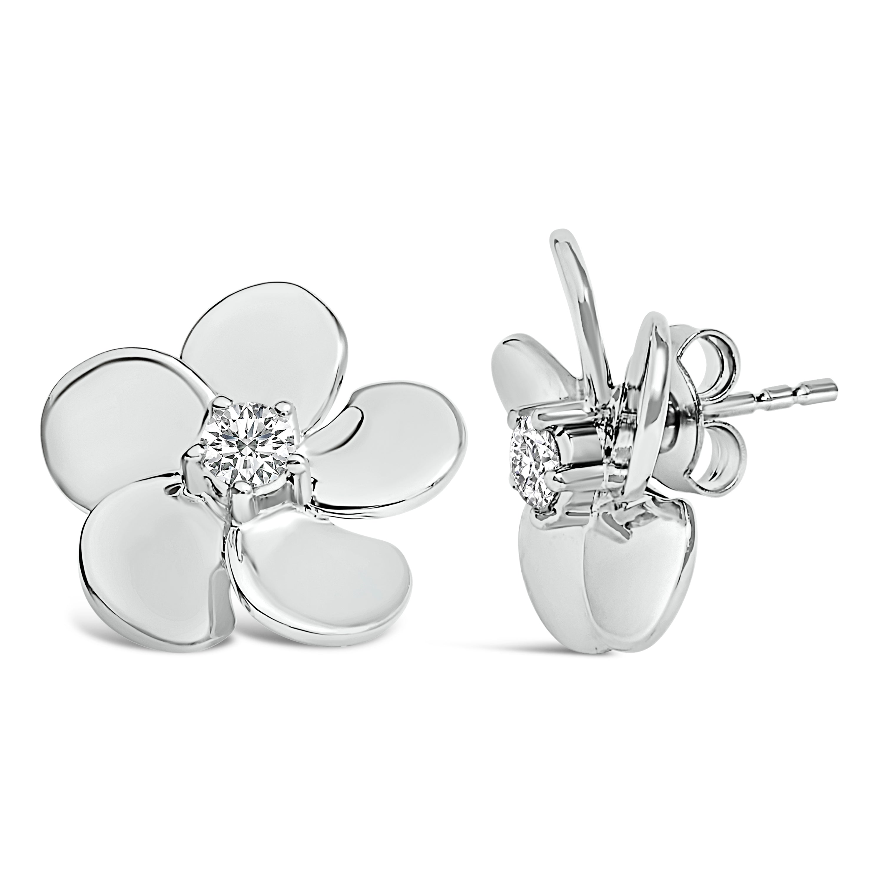 10K White Gold 1/3 Cttw Lab Grown Diamond Flower Petal Stud Earrings