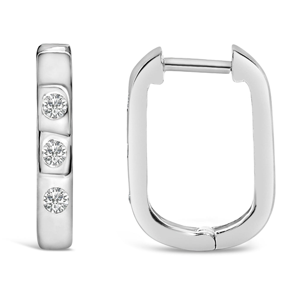 10K White Gold 1/10 Cttw Three Stone Lab Grown Diamond Oval Huggies Hoop Earrings