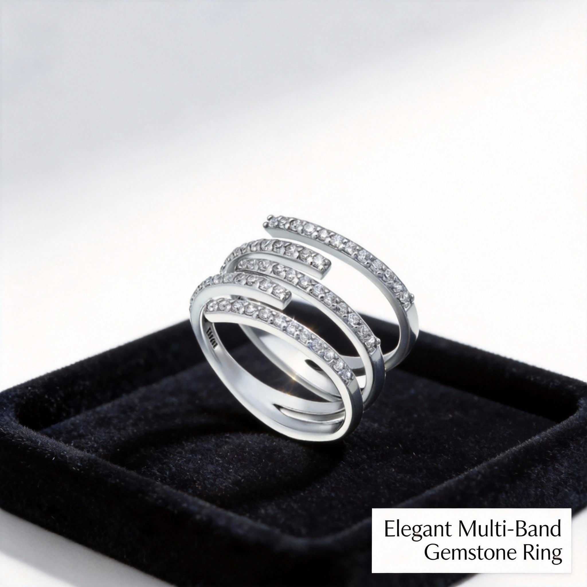 Cubic Zirconia 5 Row Bypass Ring in Silver Plate, Size 5