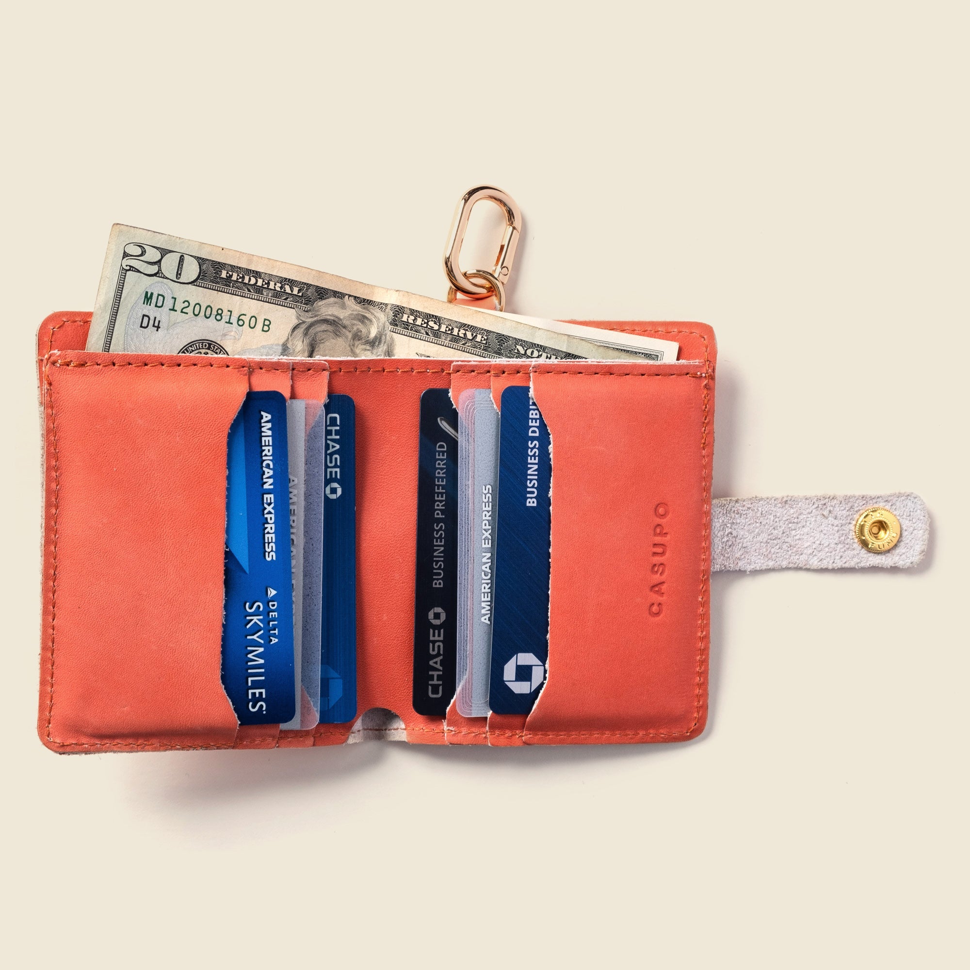 Wallet with Snap and Key Ring - Salmon Pink