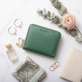 Small Zipper Wallet with Detachable Key Ring - Green