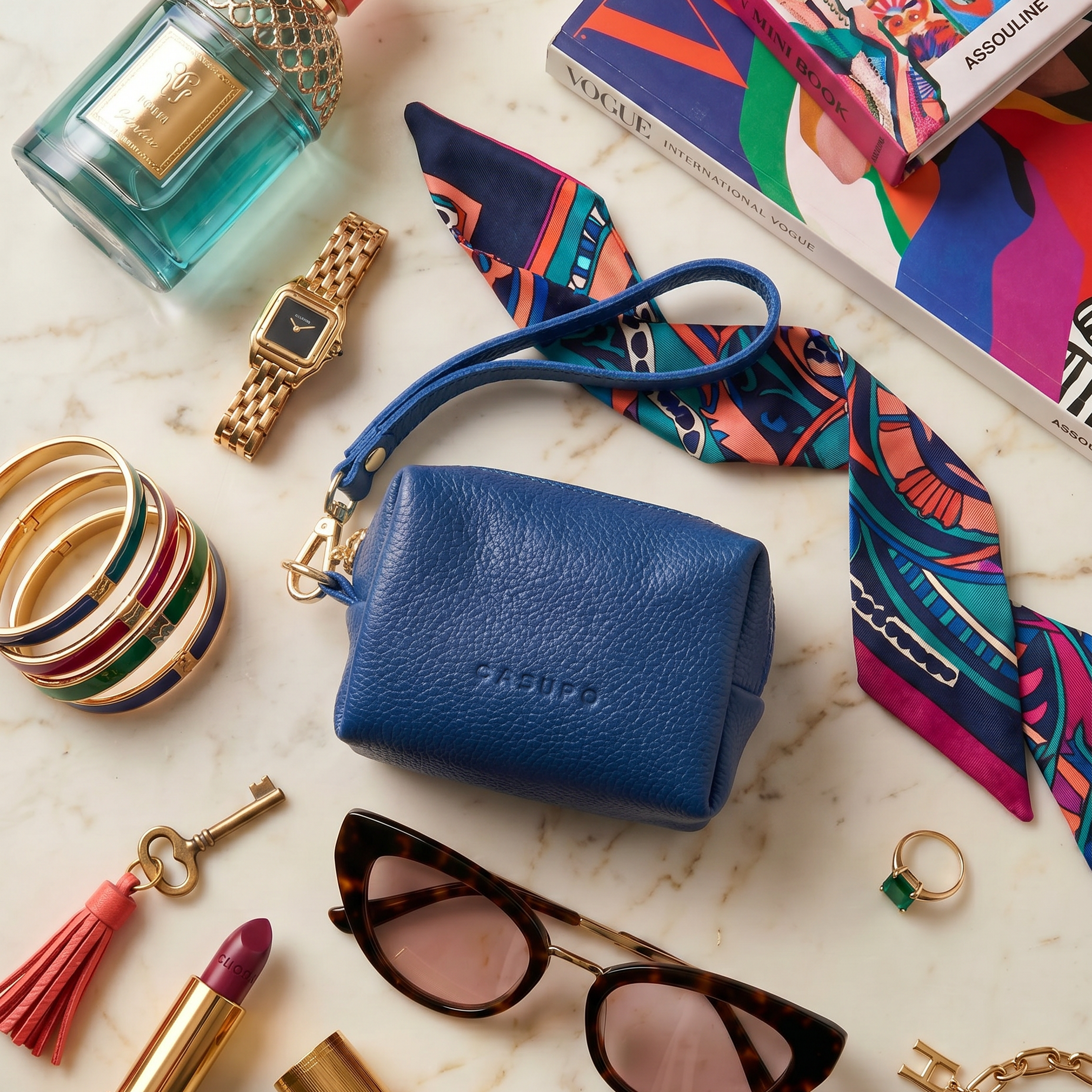 Mini Zipper Bag with Wristlet - Cobalt Blue