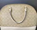 Coach Satchel – Signature Dome with Cream Leather Trim & Gold Hardware