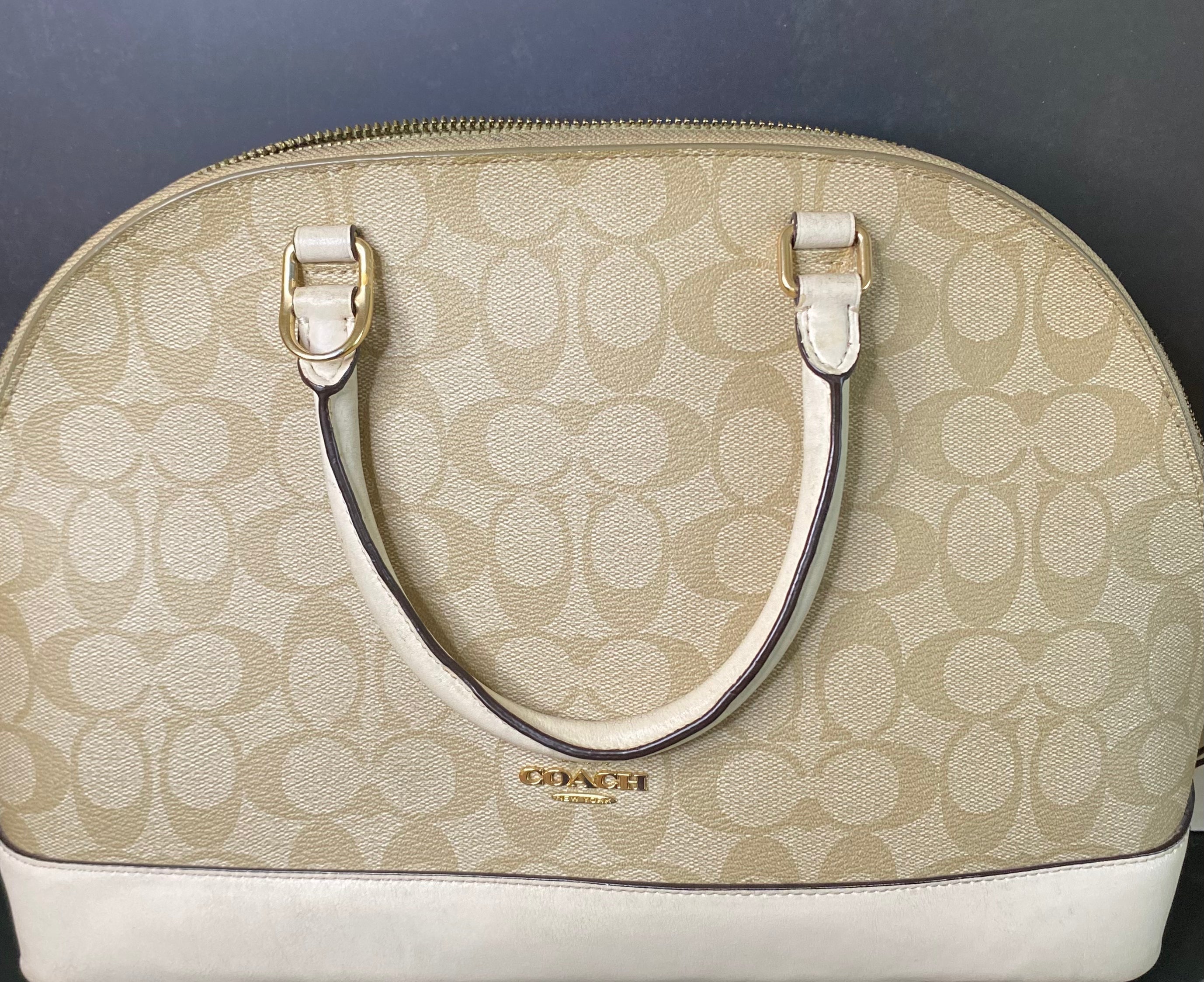 Coach Satchel – Signature Dome with Cream Leather Trim & Gold Hardware