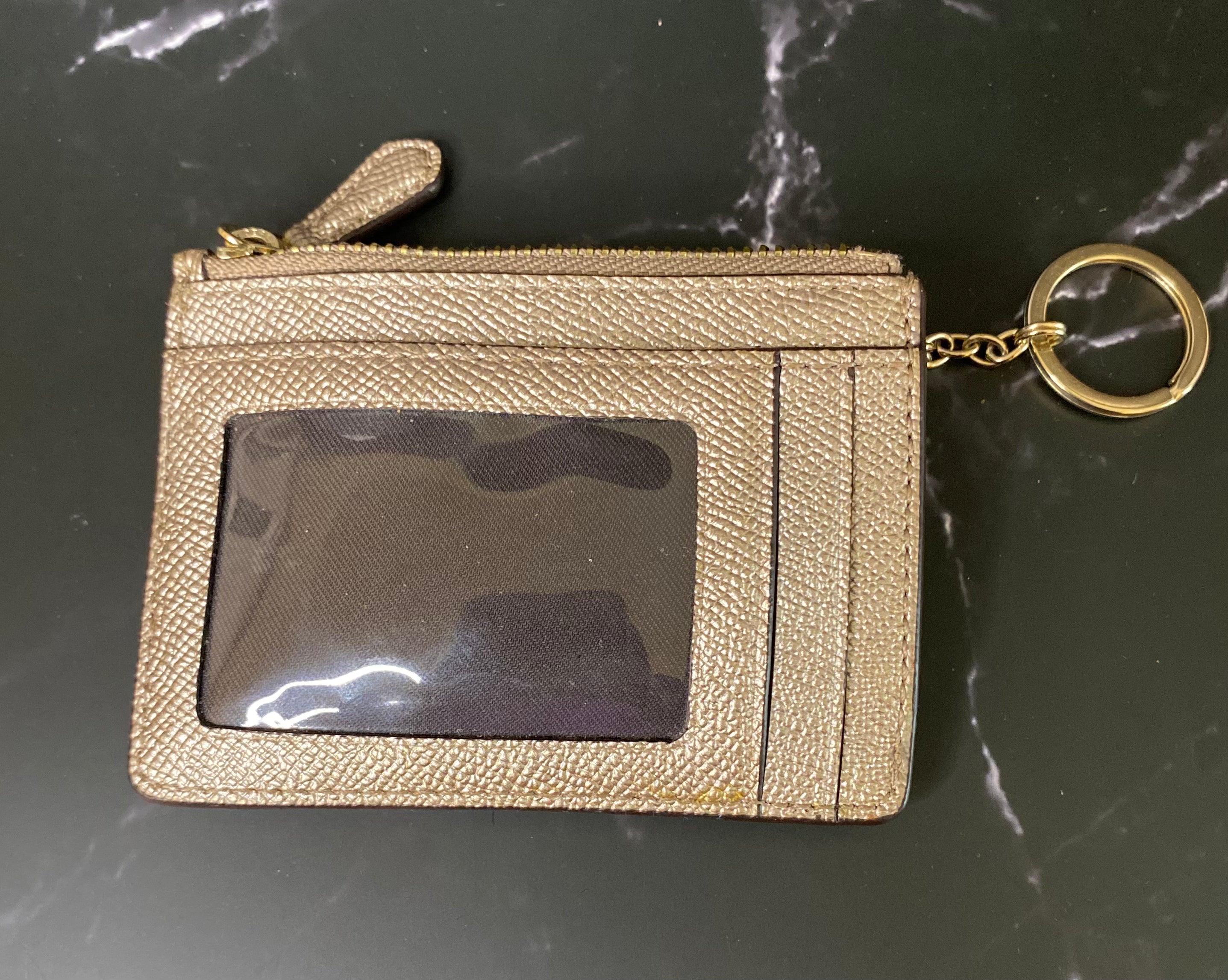 Coach Metallic Slim Card ID Case & Coin Wallet – Signature Canvas with ID Window
