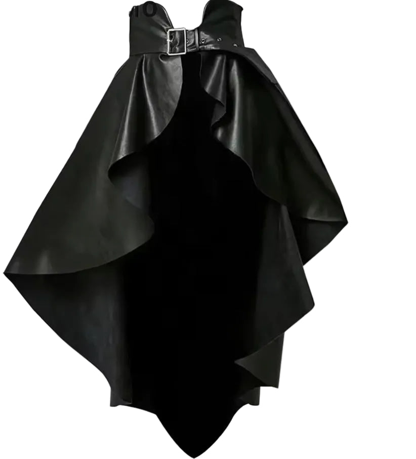 Black Open-Front Hi-Low Skirt with Corset Belt (New)