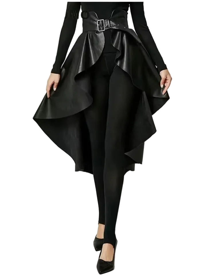 Black Open-Front Hi-Low Skirt with Corset Belt (New)