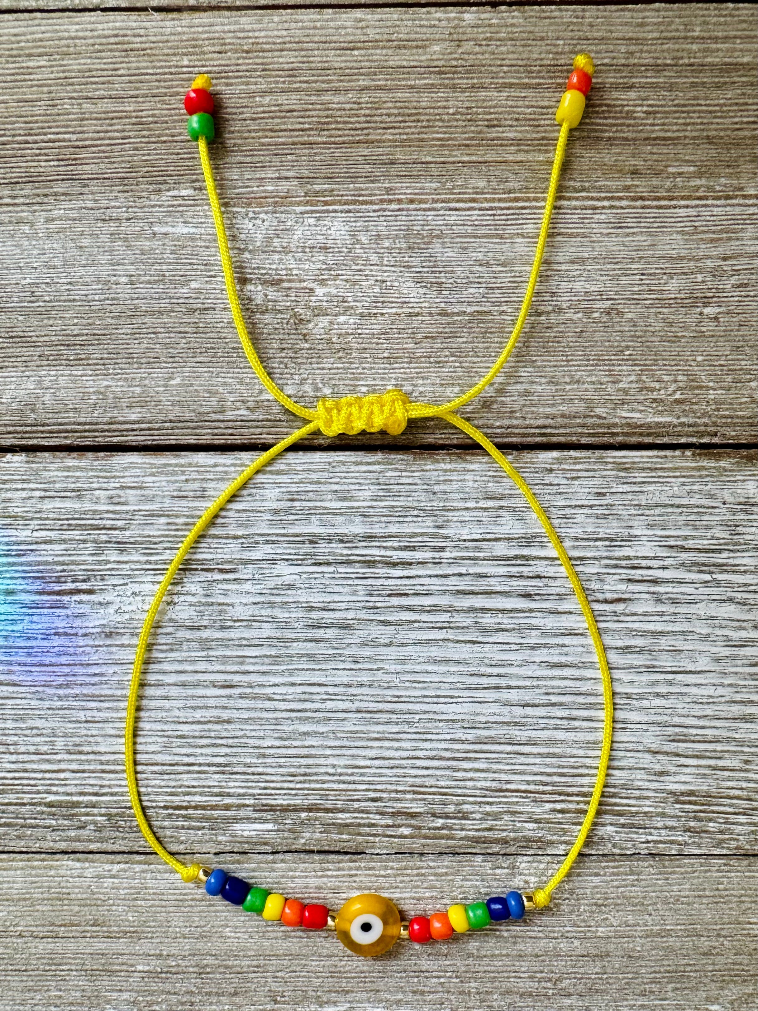 Rainbow Beaded Evil Eye Amulet Adjustable String Bracelets
