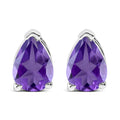 14K White Gold 6x4MM Pear Shaped Purple Amethyst Solitaire Stud Earrings