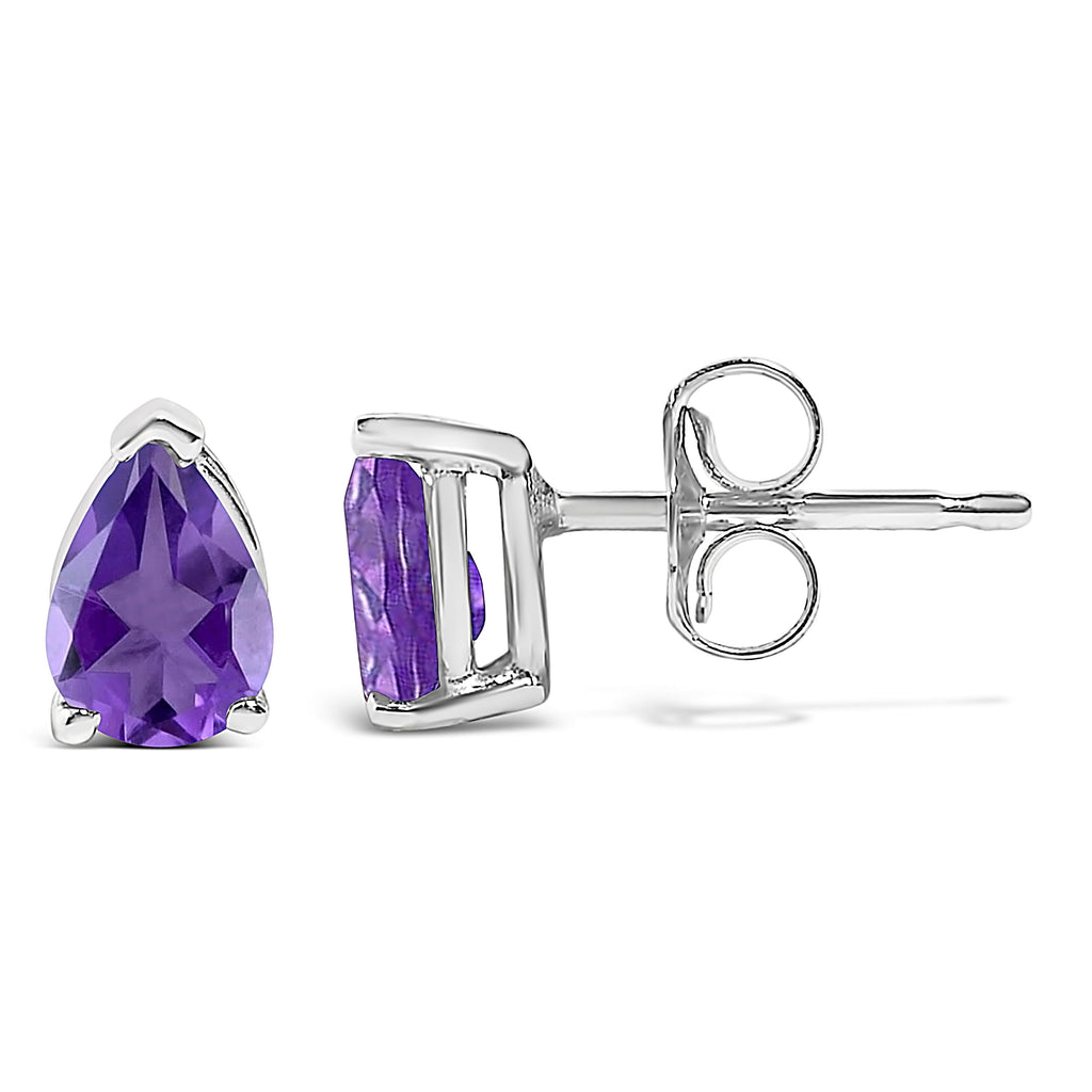 14K White Gold 6x4MM Pear Shaped Purple Amethyst Solitaire Stud Earrings